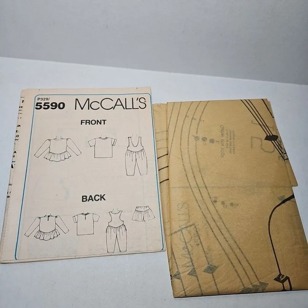1991 MCCALL'S EJ Gitano 5590 Toddlers' Jumpsuit Shorts T Shirt Top Size CC 2 3 4